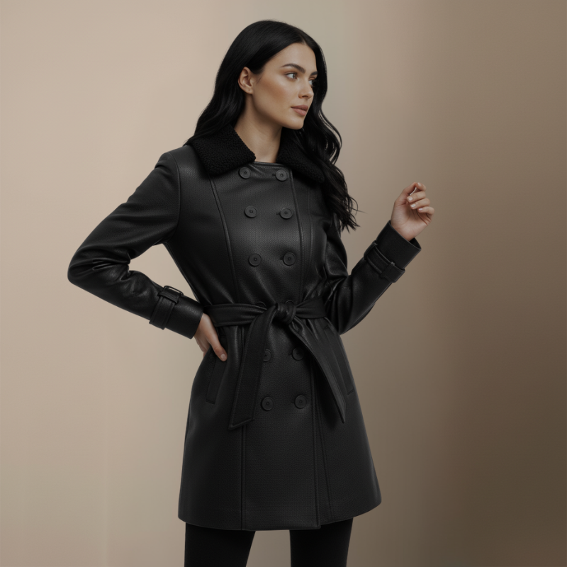 Clara™ | Elegant Kappa i grått läder - Julrabatt 50 %