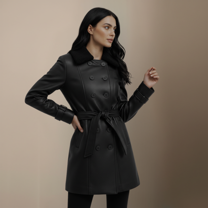 Clara™ | Elegant Kappa i grått läder - Julrabatt 50 %