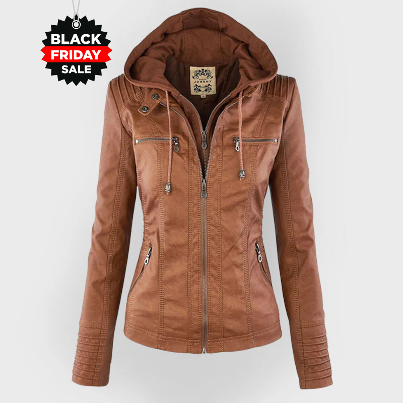 Bellini™ | Moderiktig läderjacka med huva - Slut på kollektionen 50 %
