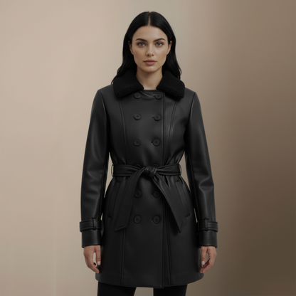 Clara™ | Elegant Kappa i grått läder - Julrabatt 50 %