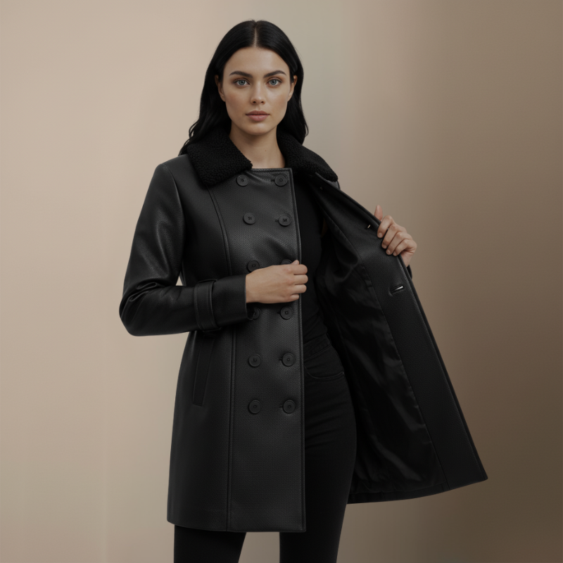 Clara™ | Elegant Kappa i grått läder - Julrabatt 50 %