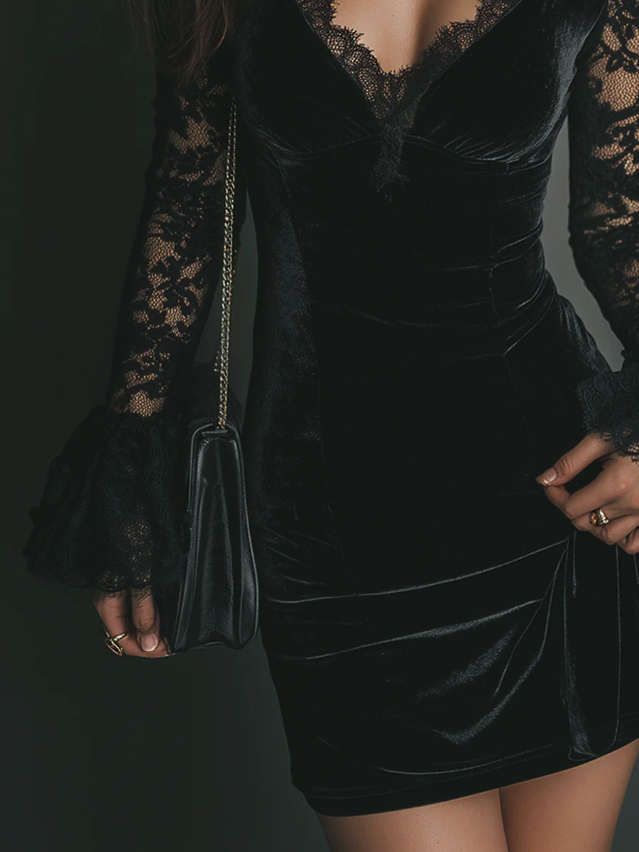 Lunori™ | Mini-klänning i sammet och spets - Slut på kollektionen 50 %